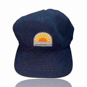 Faherty Snapback Hat One Size Navy Blue Corduroy Embroidered Sunrise Patch